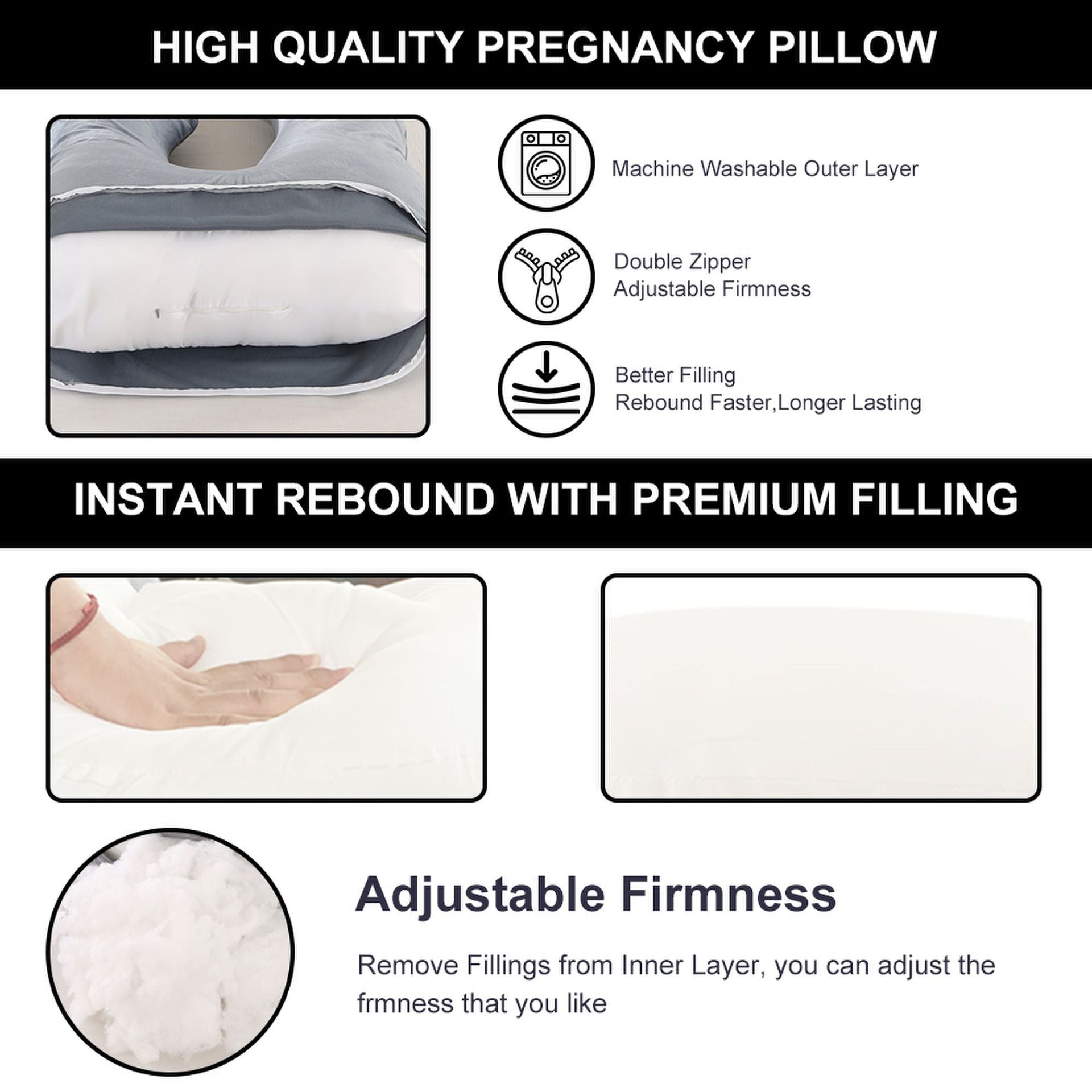 Ergonomic J-Shaped Maternity Pillow for Side Sleeping